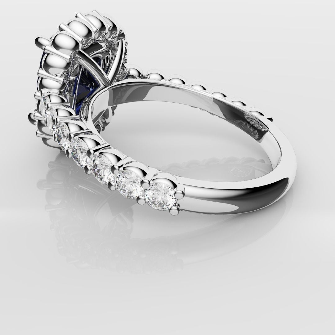 Cushion Cut Blue Sapphire Diamond Cluster Engagement Ring