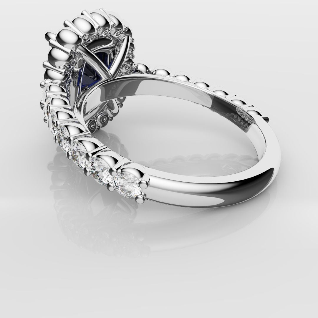 Cushion Cut Blue Sapphire Diamond Cluster Engagement Ring