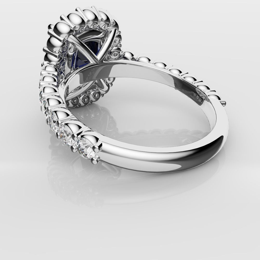 Cushion Cut Blue Sapphire Diamond Cluster Engagement Ring