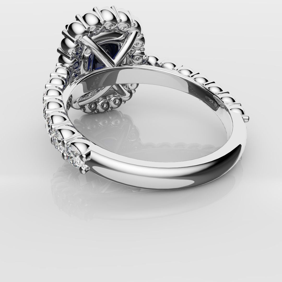 Cushion Cut Blue Sapphire Diamond Cluster Engagement Ring