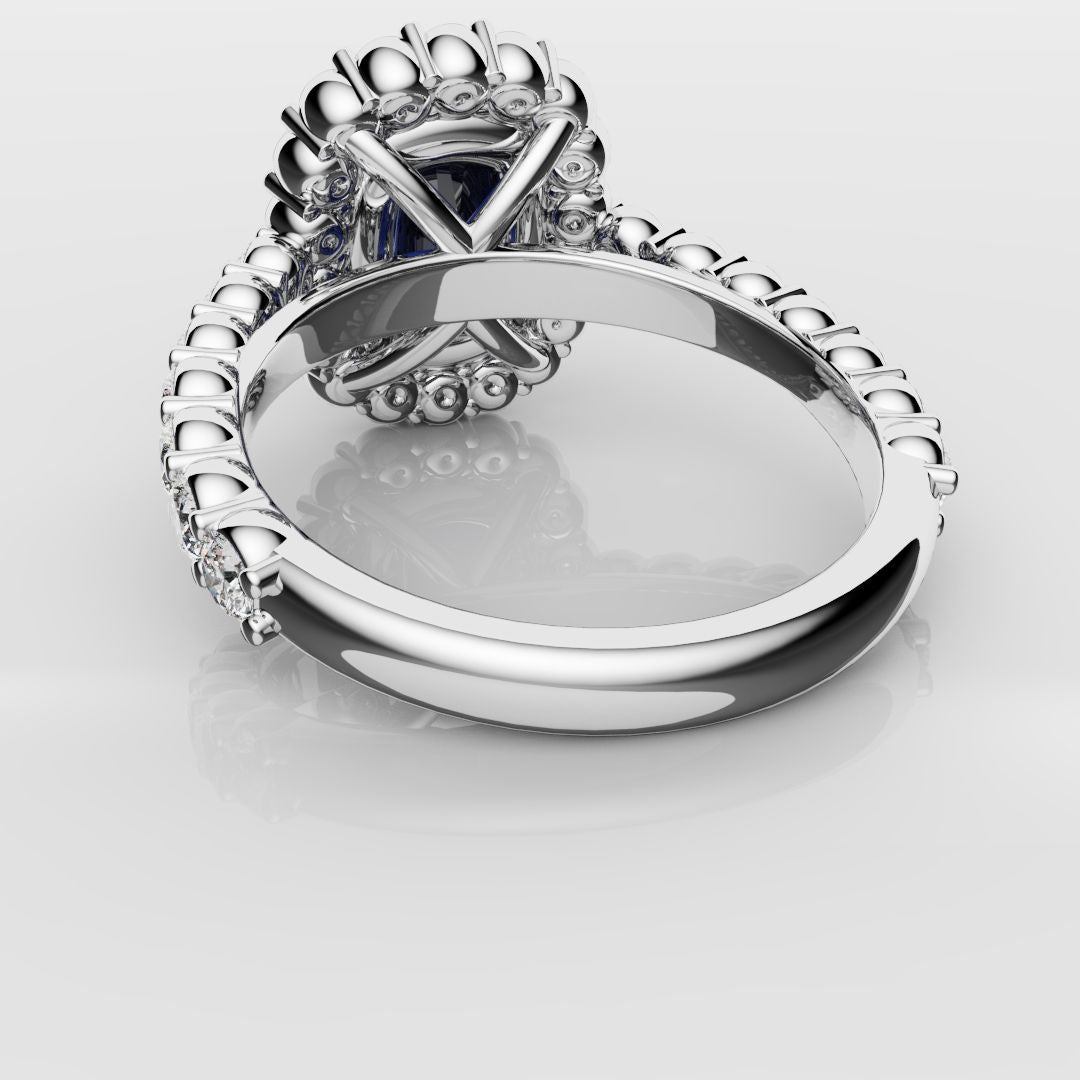 Cushion Cut Blue Sapphire Diamond Cluster Engagement Ring