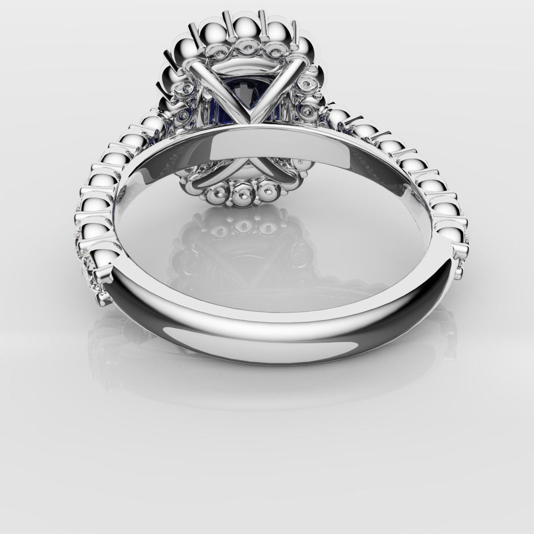 Cushion Cut Blue Sapphire Diamond Cluster Engagement Ring