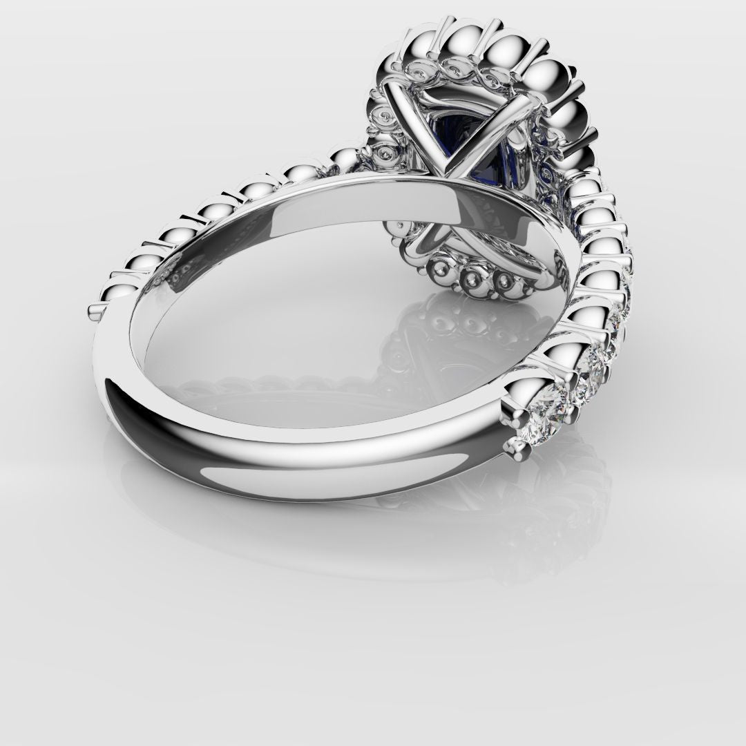 Cushion Cut Blue Sapphire Diamond Cluster Engagement Ring