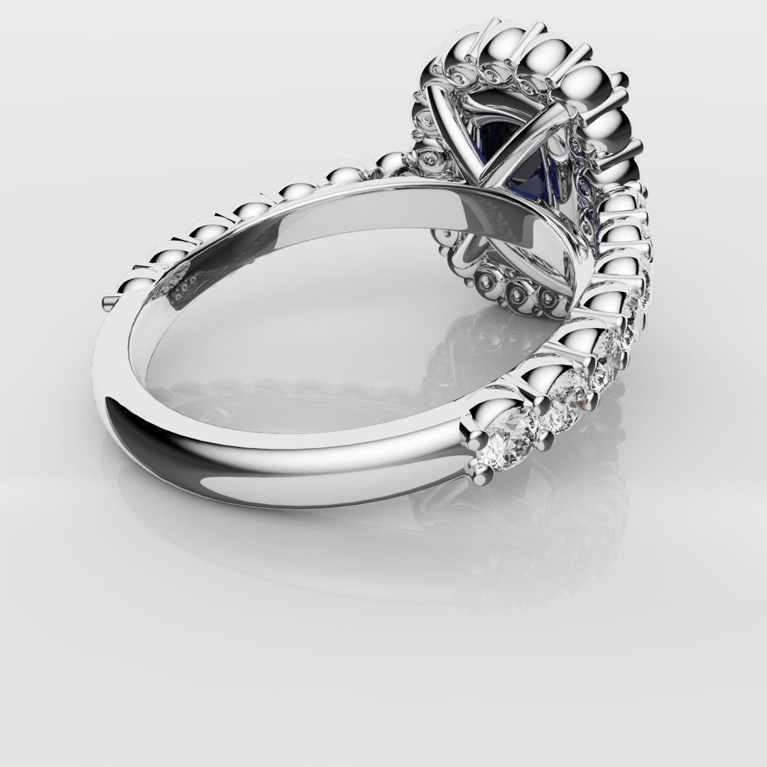 Cushion Cut Blue Sapphire Diamond Cluster Engagement Ring