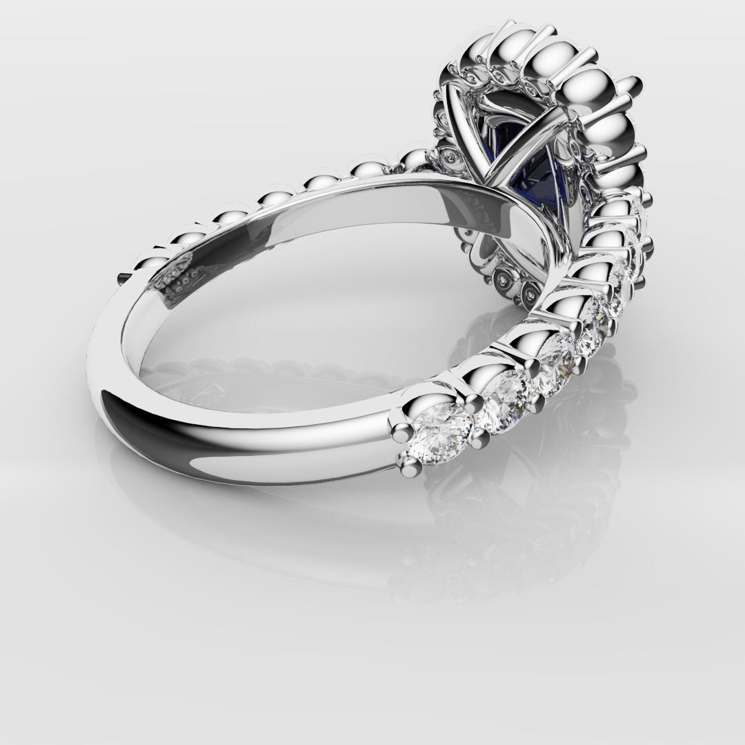 Cushion Cut Blue Sapphire Diamond Cluster Engagement Ring