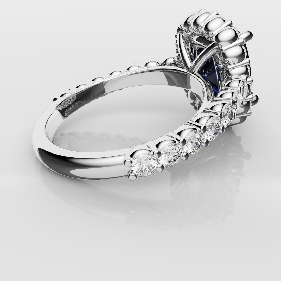 Cushion Cut Blue Sapphire Diamond Cluster Engagement Ring
