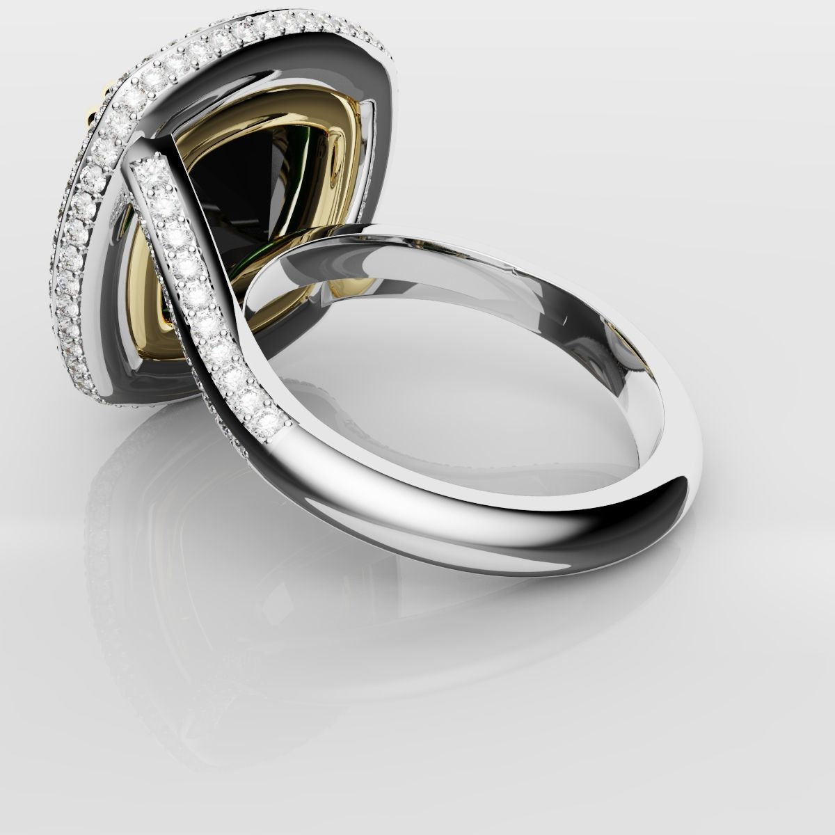 Cushion Cut Green Emerald Three Row Pavé Engagement Ring
