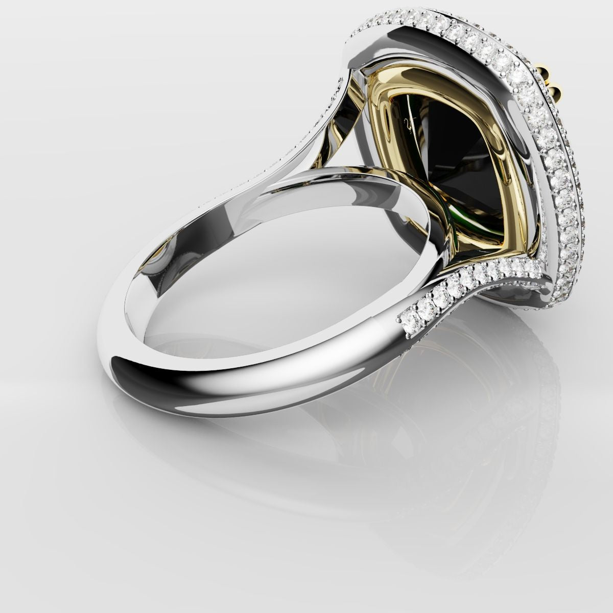 Cushion Cut Green Emerald Three Row Pavé Engagement Ring