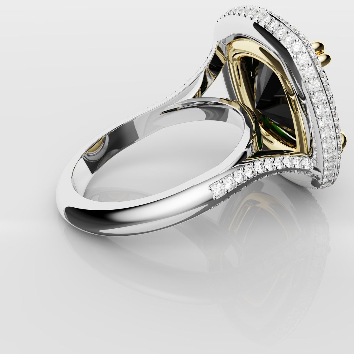 Cushion Cut Green Emerald Three Row Pavé Engagement Ring