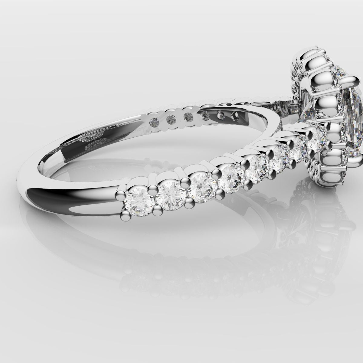 Cushion Cut Diamond Halo Engagement Ring - Shared Claw Setting