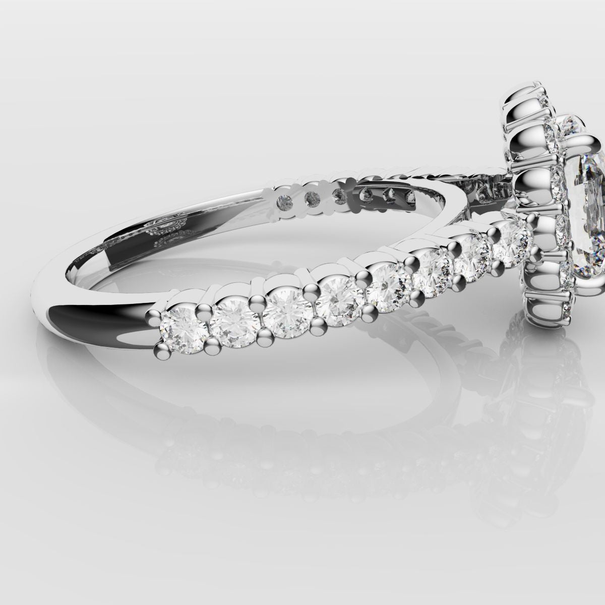 Cushion Cut Diamond Halo Engagement Ring - Shared Claw Setting