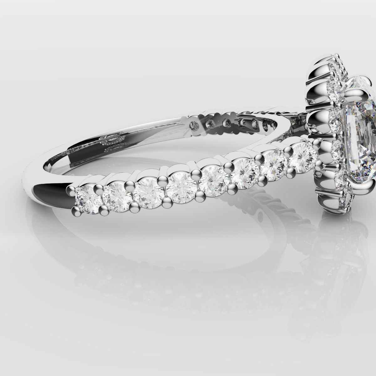 Cushion Cut Diamond Halo Engagement Ring - Shared Claw Setting