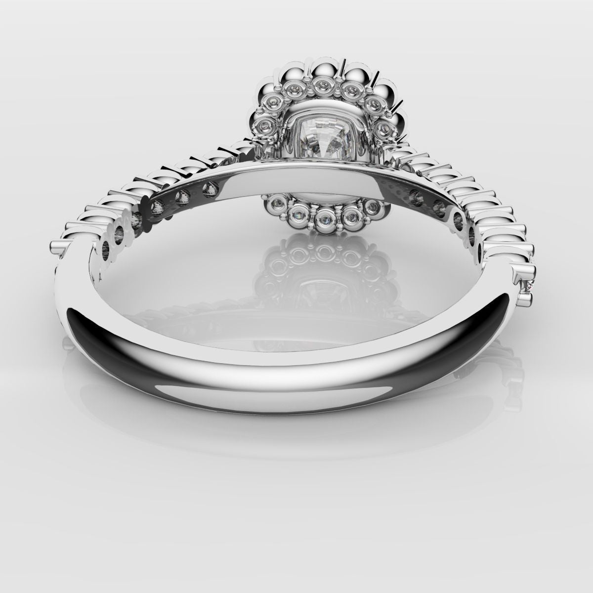 Cushion Cut Diamond Halo Engagement Ring - Shared Claw Setting
