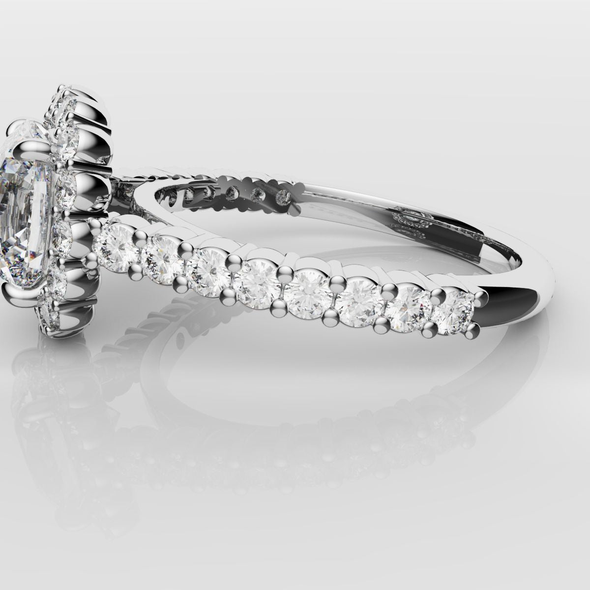 Cushion Cut Diamond Halo Engagement Ring - Shared Claw Setting