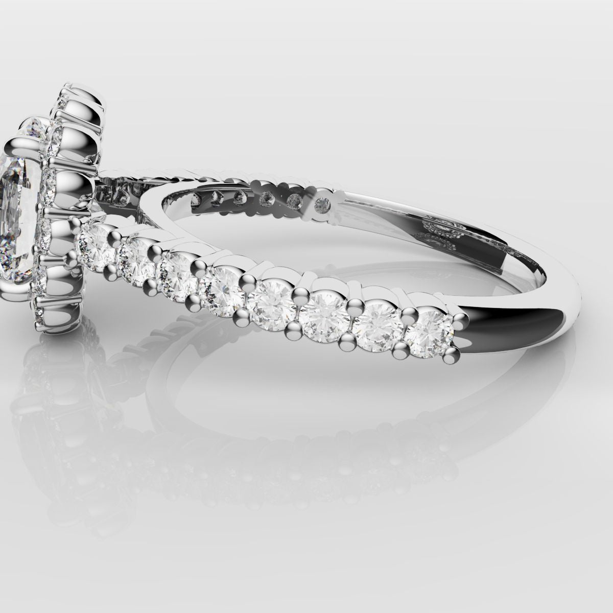 Cushion Cut Diamond Halo Engagement Ring - Shared Claw Setting