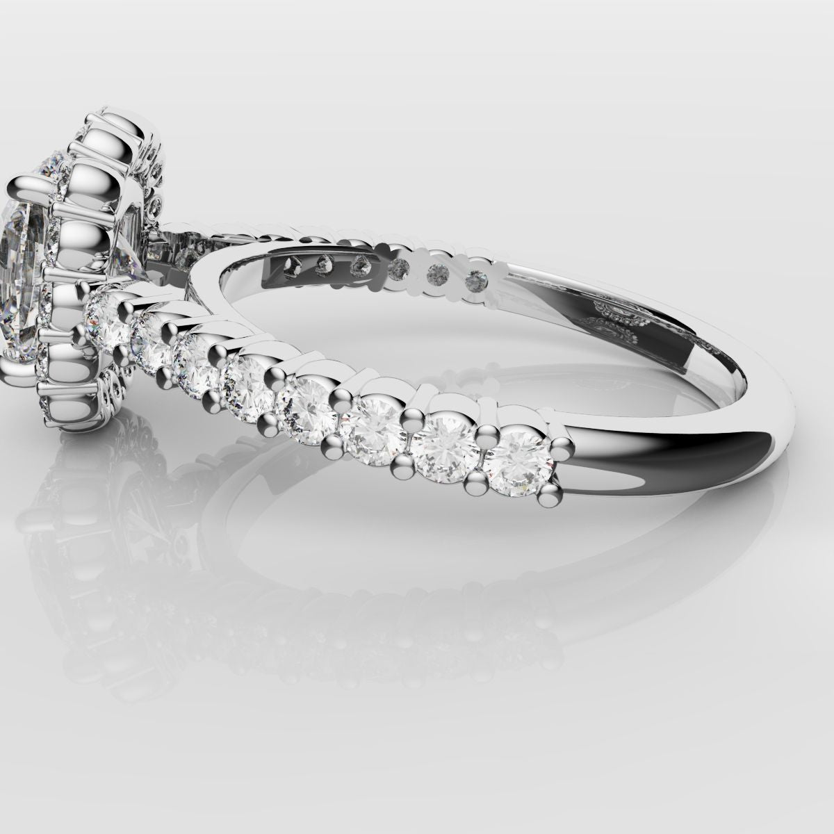 Cushion Cut Diamond Halo Engagement Ring - Shared Claw Setting