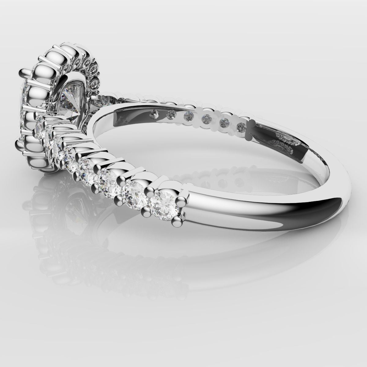 Cushion Cut Diamond Halo Engagement Ring - Shared Claw Setting