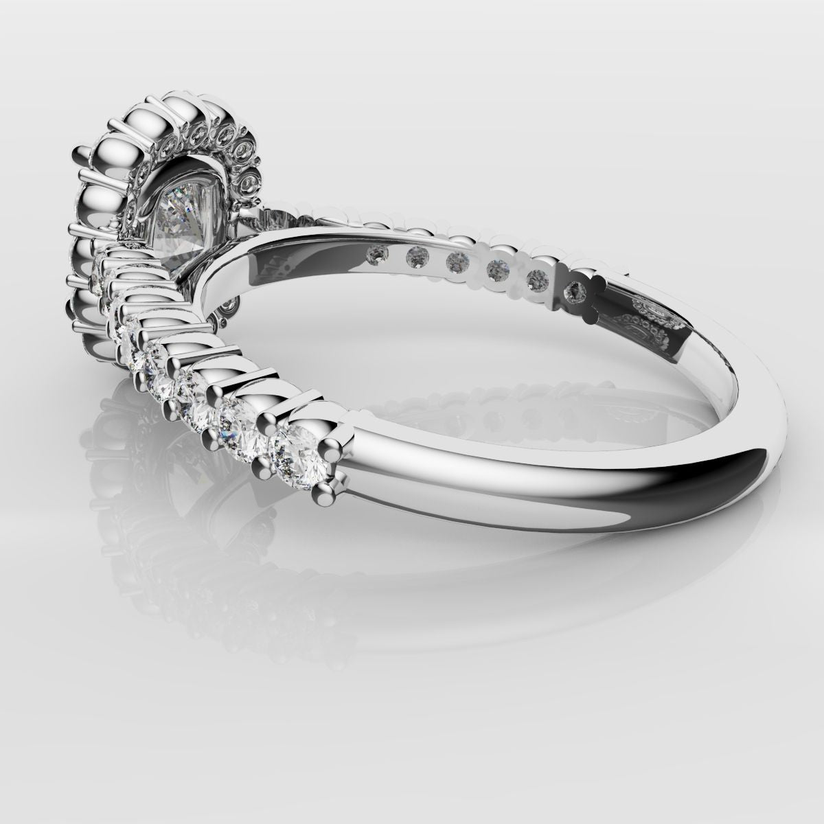 Cushion Cut Diamond Halo Engagement Ring - Shared Claw Setting