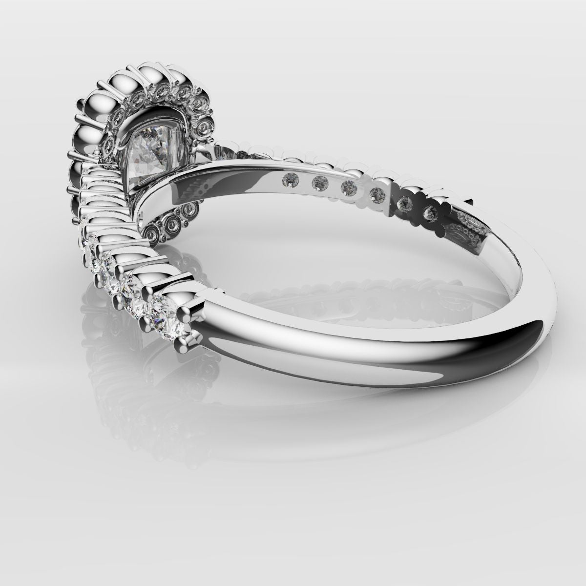 Cushion Cut Diamond Halo Engagement Ring - Shared Claw Setting