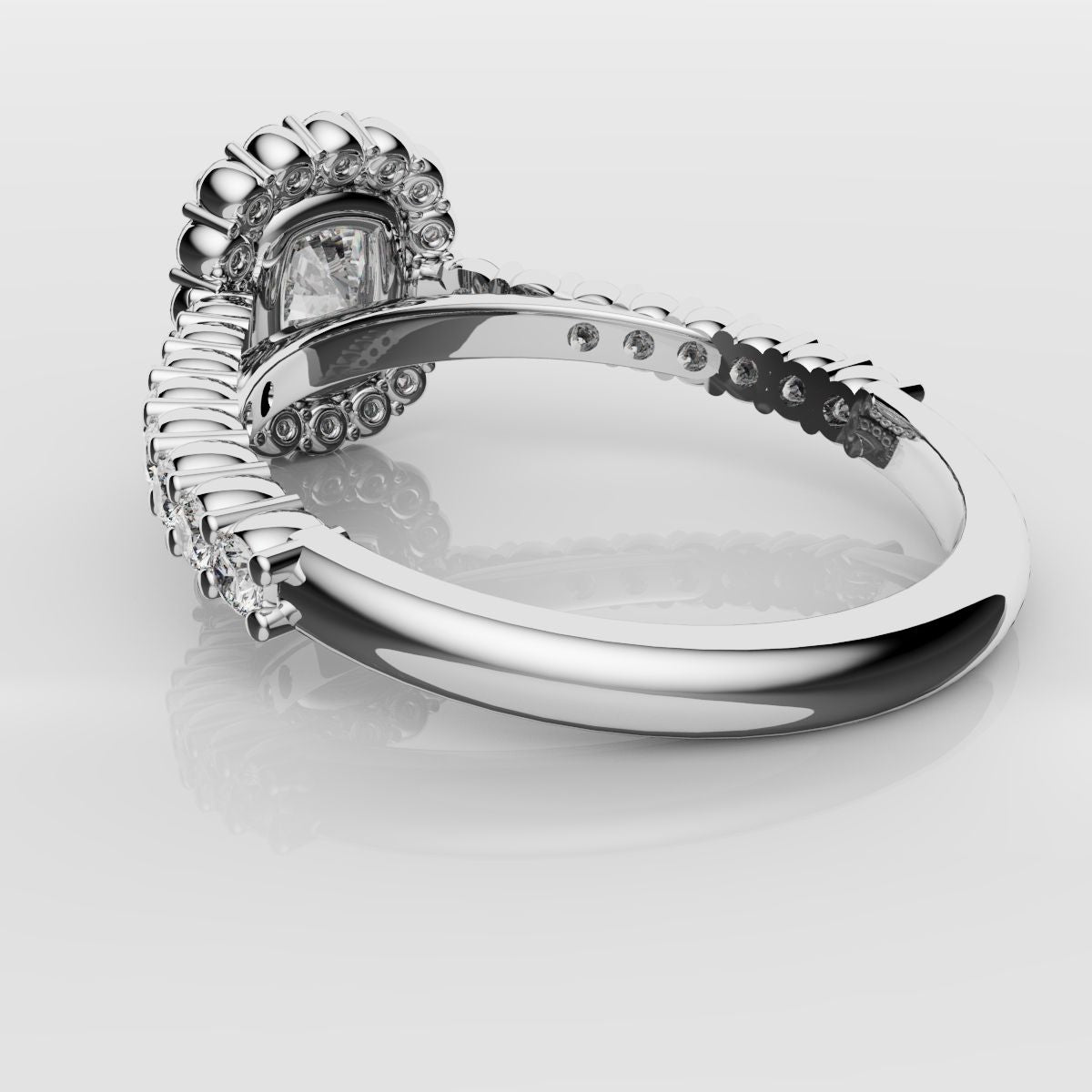 Cushion Cut Diamond Halo Engagement Ring - Shared Claw Setting