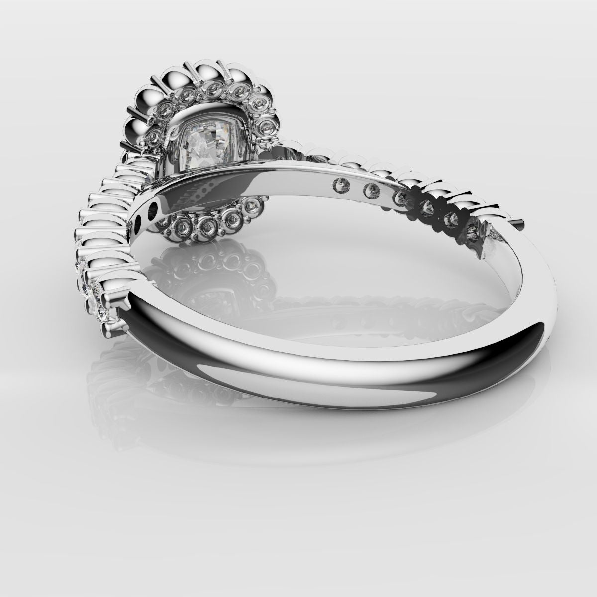 Cushion Cut Diamond Halo Engagement Ring - Shared Claw Setting