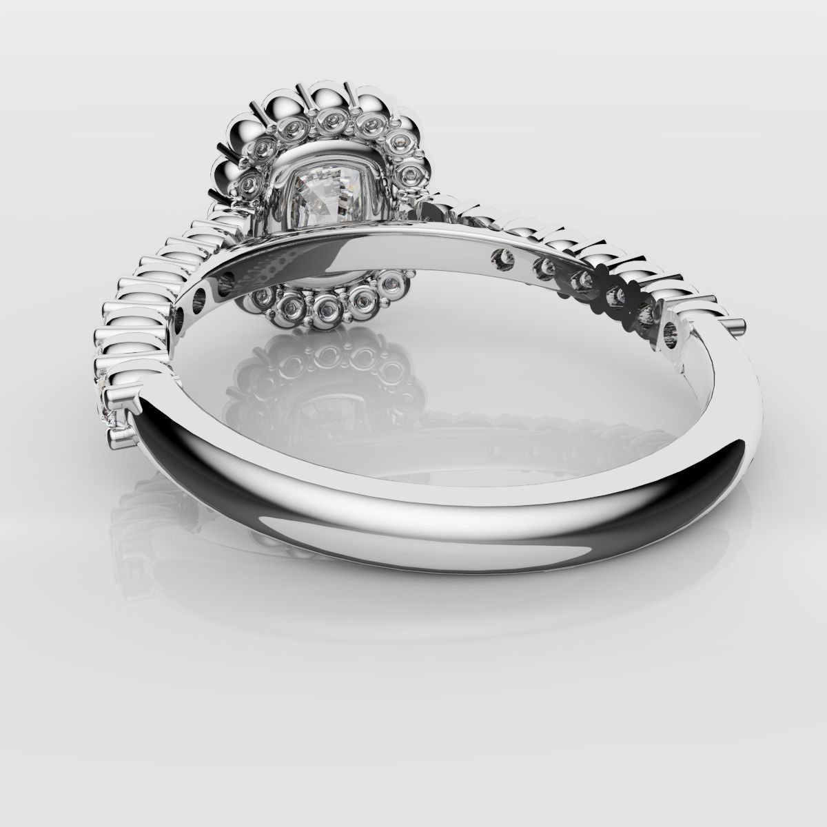 Cushion Cut Diamond Halo Engagement Ring - Shared Claw Setting