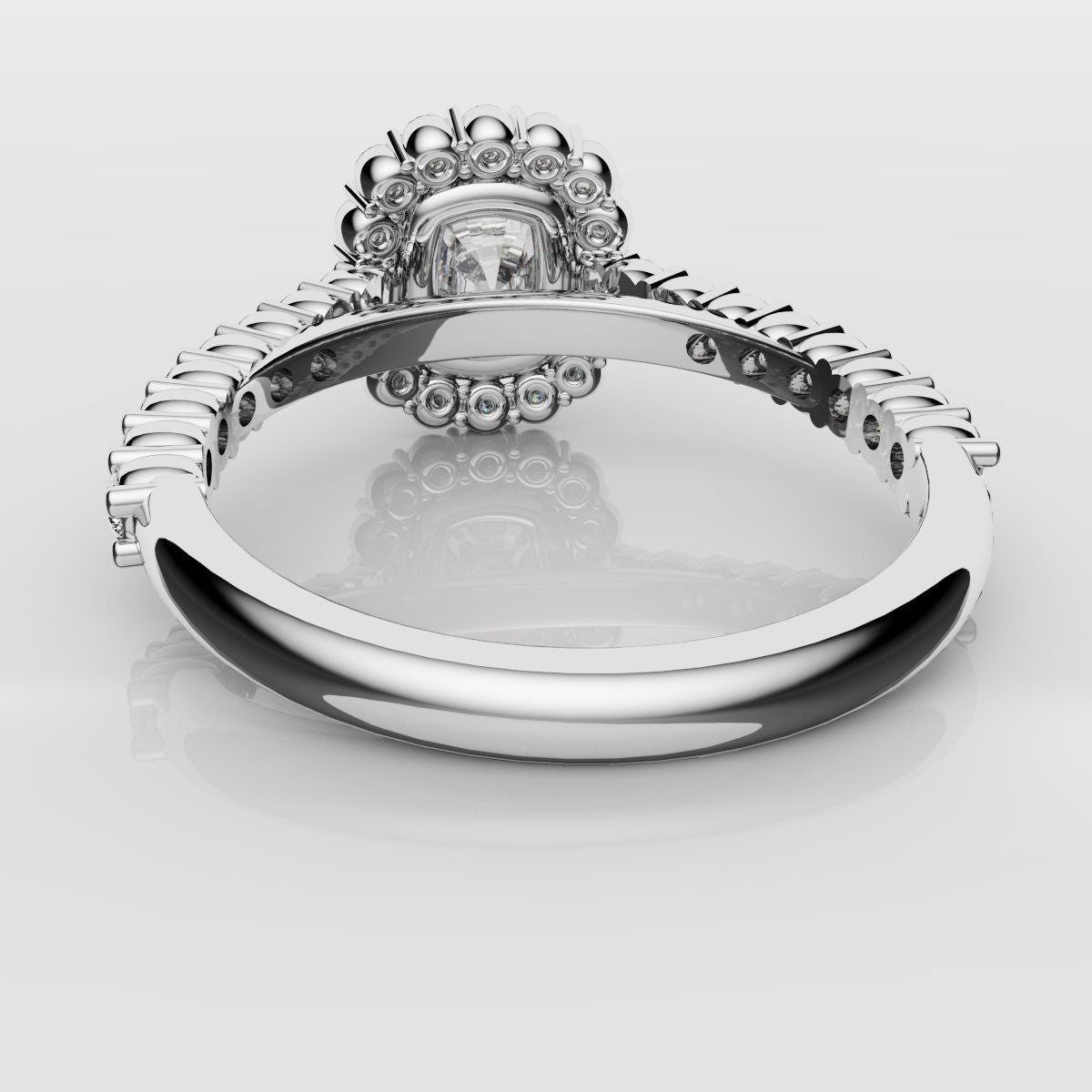 Cushion Cut Diamond Halo Engagement Ring - Shared Claw Setting