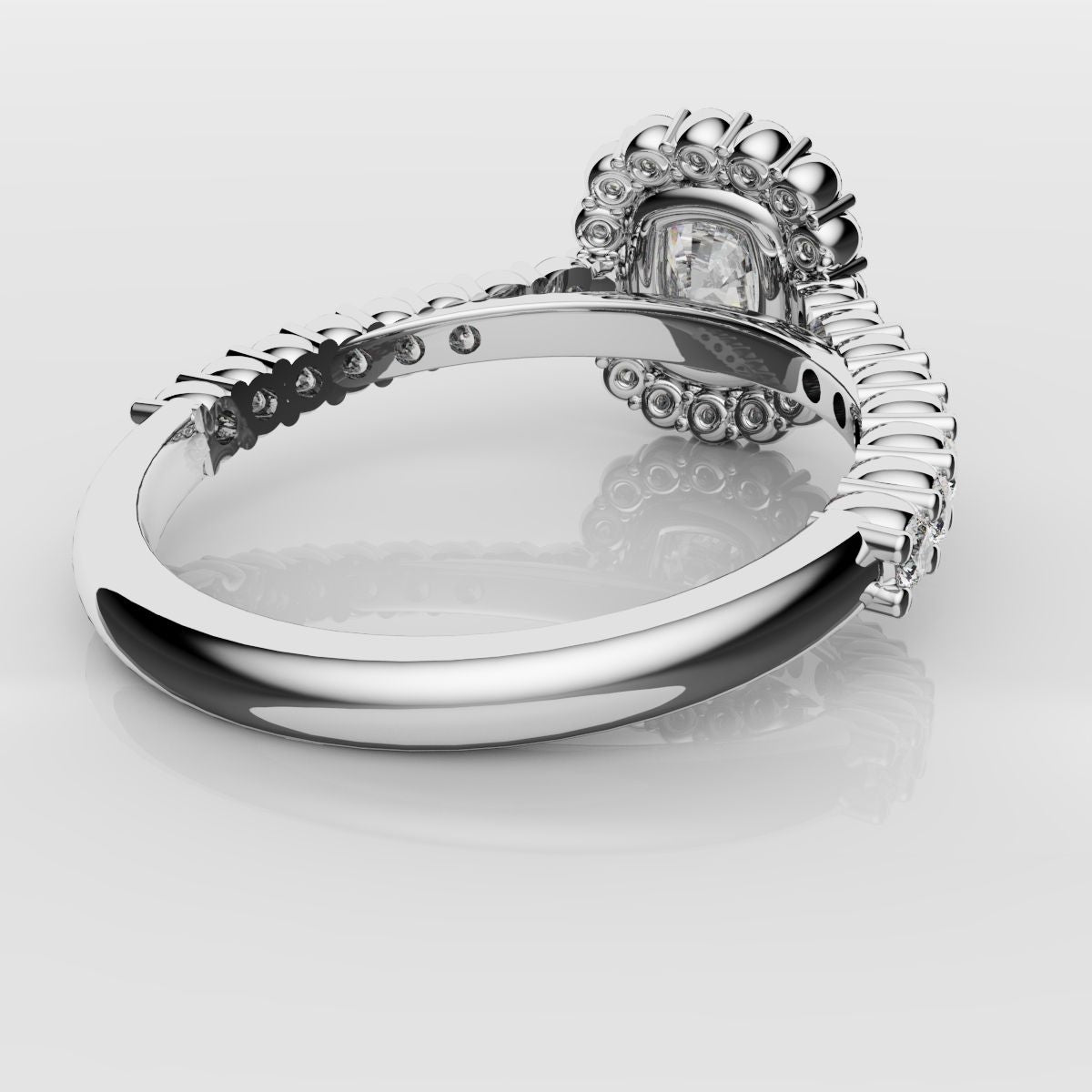 Cushion Cut Diamond Halo Engagement Ring - Shared Claw Setting