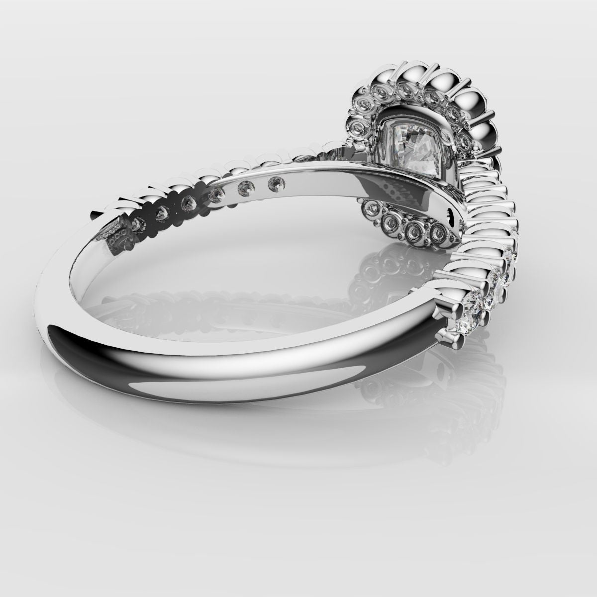Cushion Cut Diamond Halo Engagement Ring - Shared Claw Setting