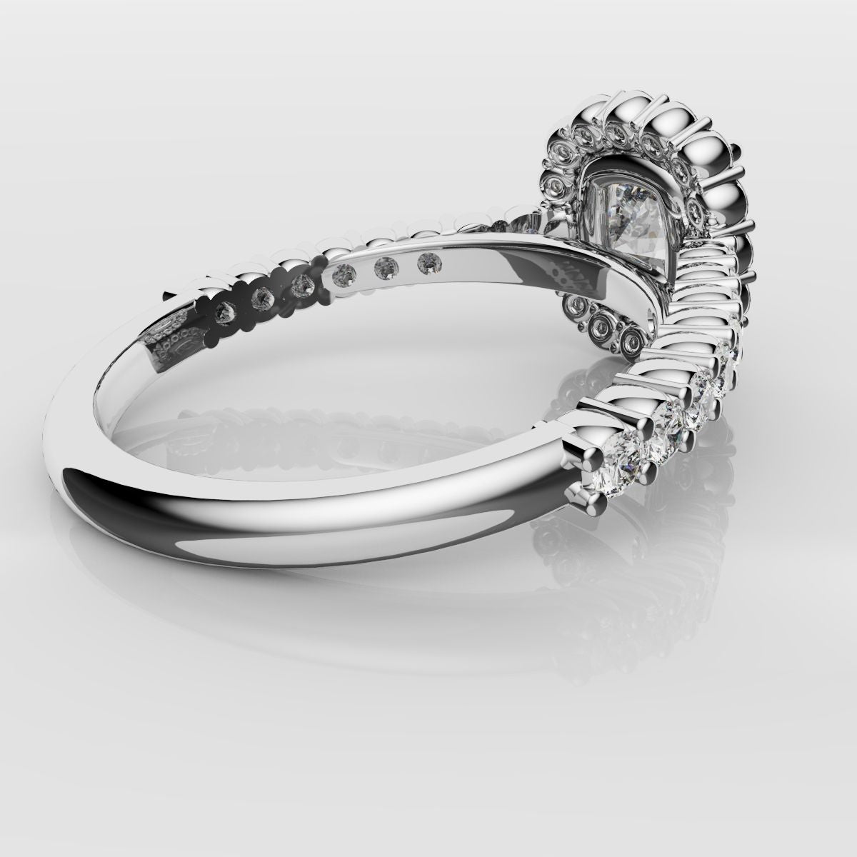 Cushion Cut Diamond Halo Engagement Ring - Shared Claw Setting