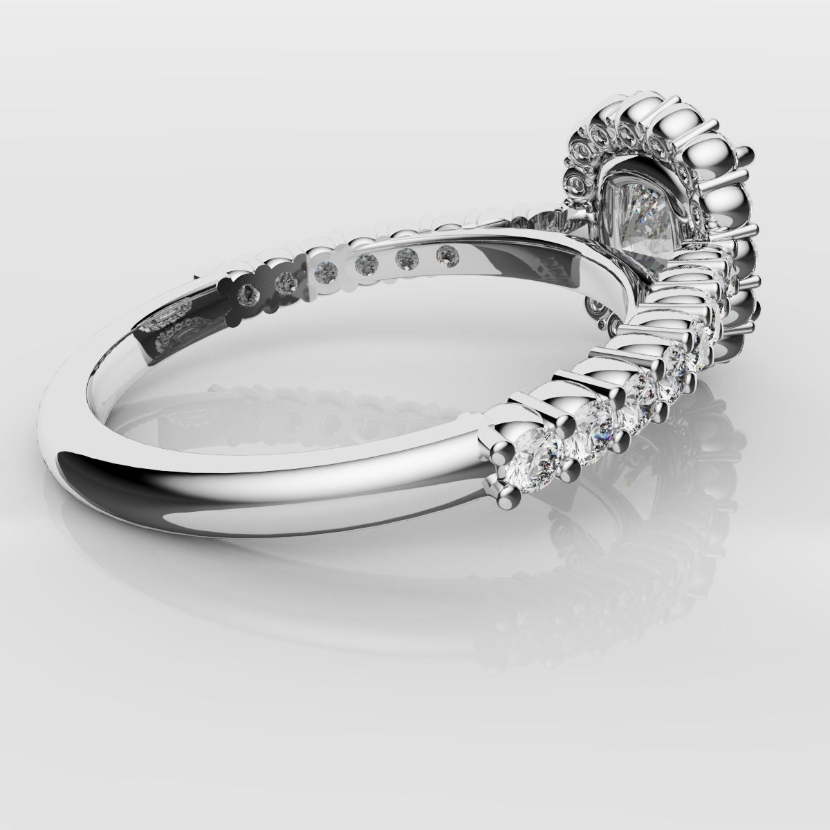 Cushion Cut Diamond Halo Engagement Ring - Shared Claw Setting