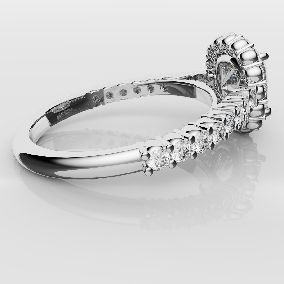 Cushion Cut Diamond Halo Engagement Ring - Shared Claw Setting