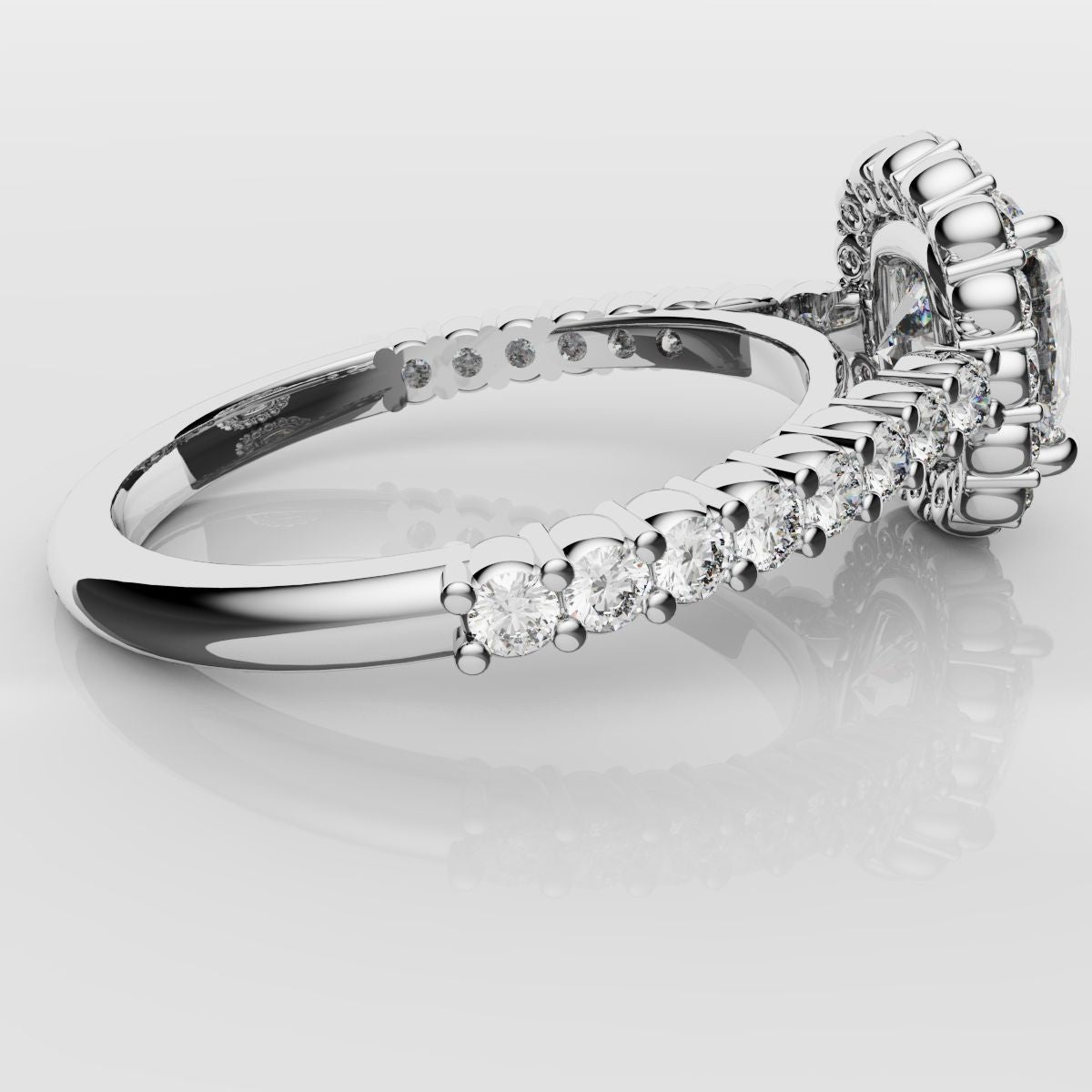 Cushion Cut Diamond Halo Engagement Ring - Shared Claw Setting