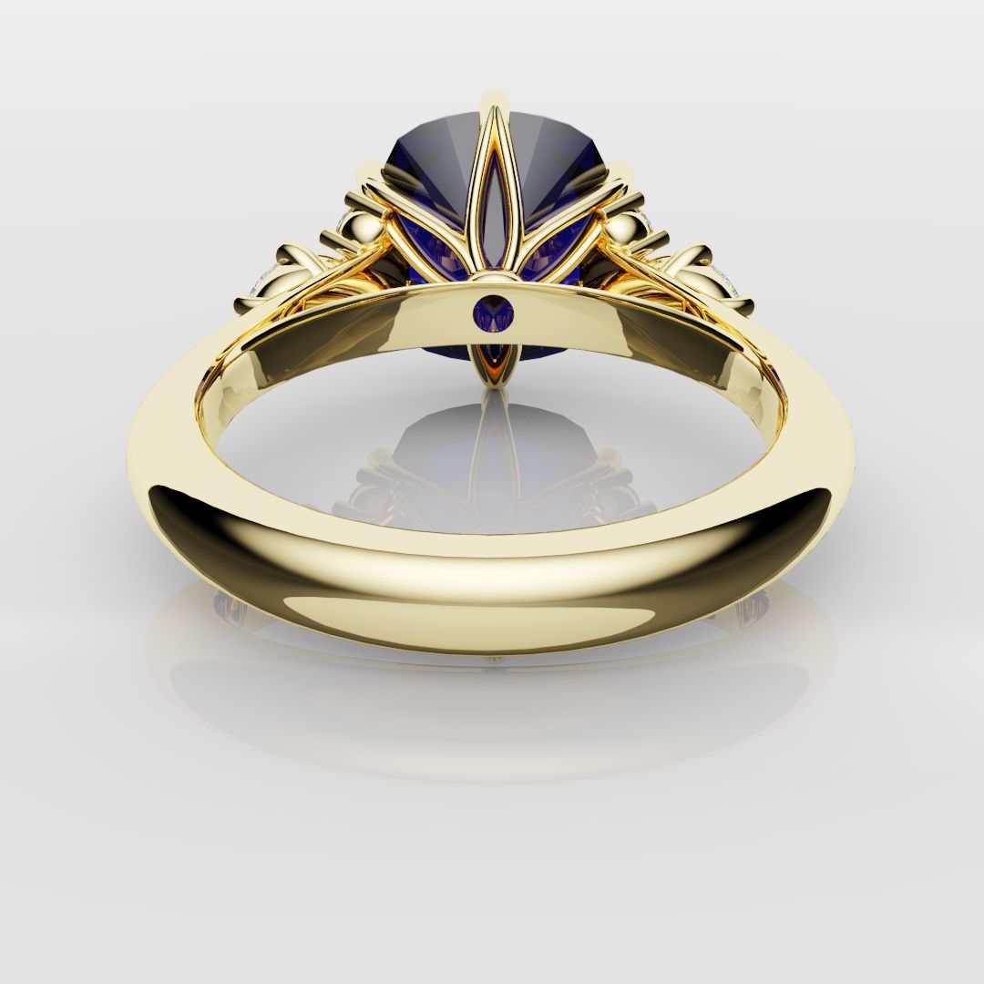4.2ct Cushion Cut Sapphire Engagement Ring With Tulip Detailing