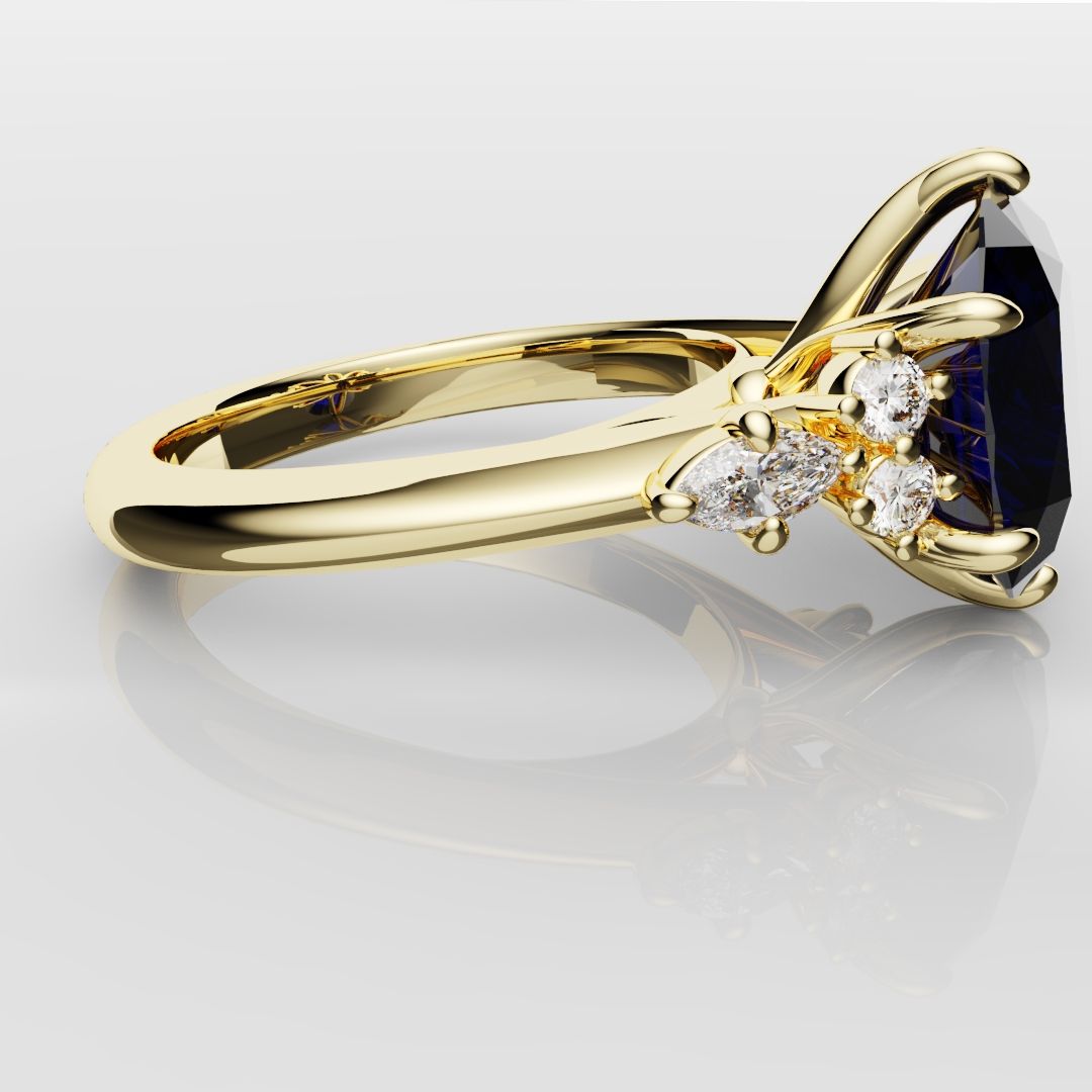 4.2ct Cushion Cut Sapphire Engagement Ring With Tulip Detailing