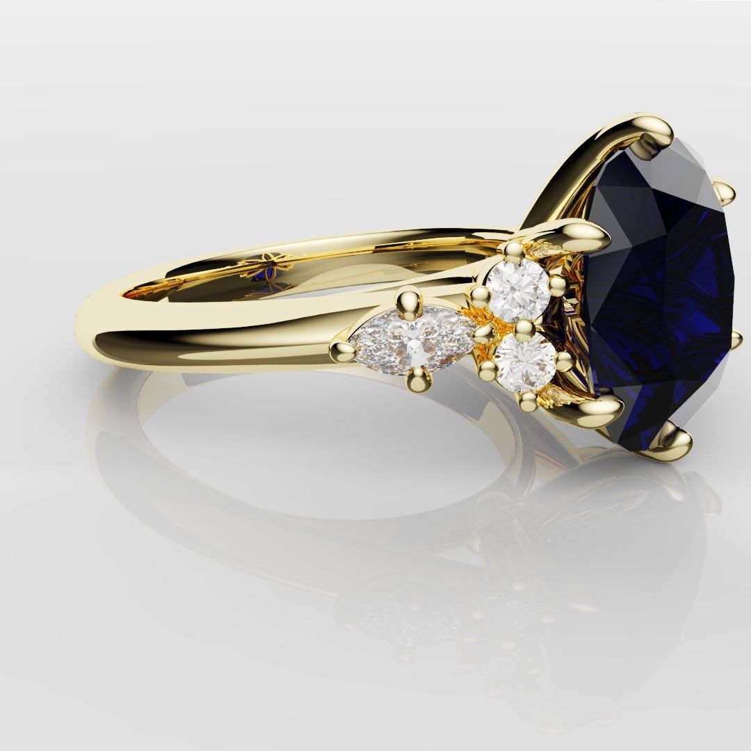 4.2ct Cushion Cut Sapphire Engagement Ring With Tulip Detailing