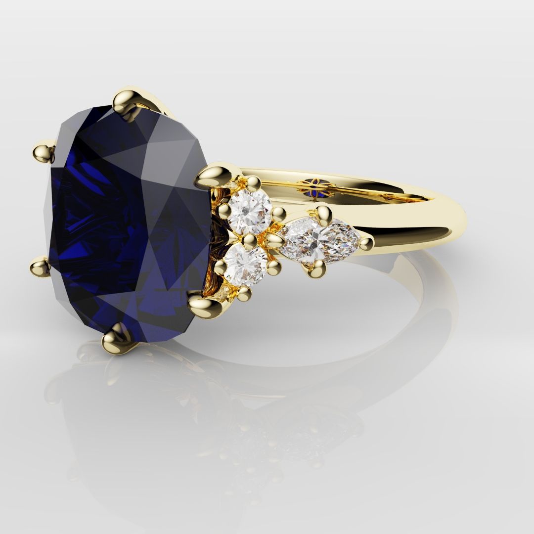 4.2ct Cushion Cut Sapphire Engagement Ring With Tulip Detailing