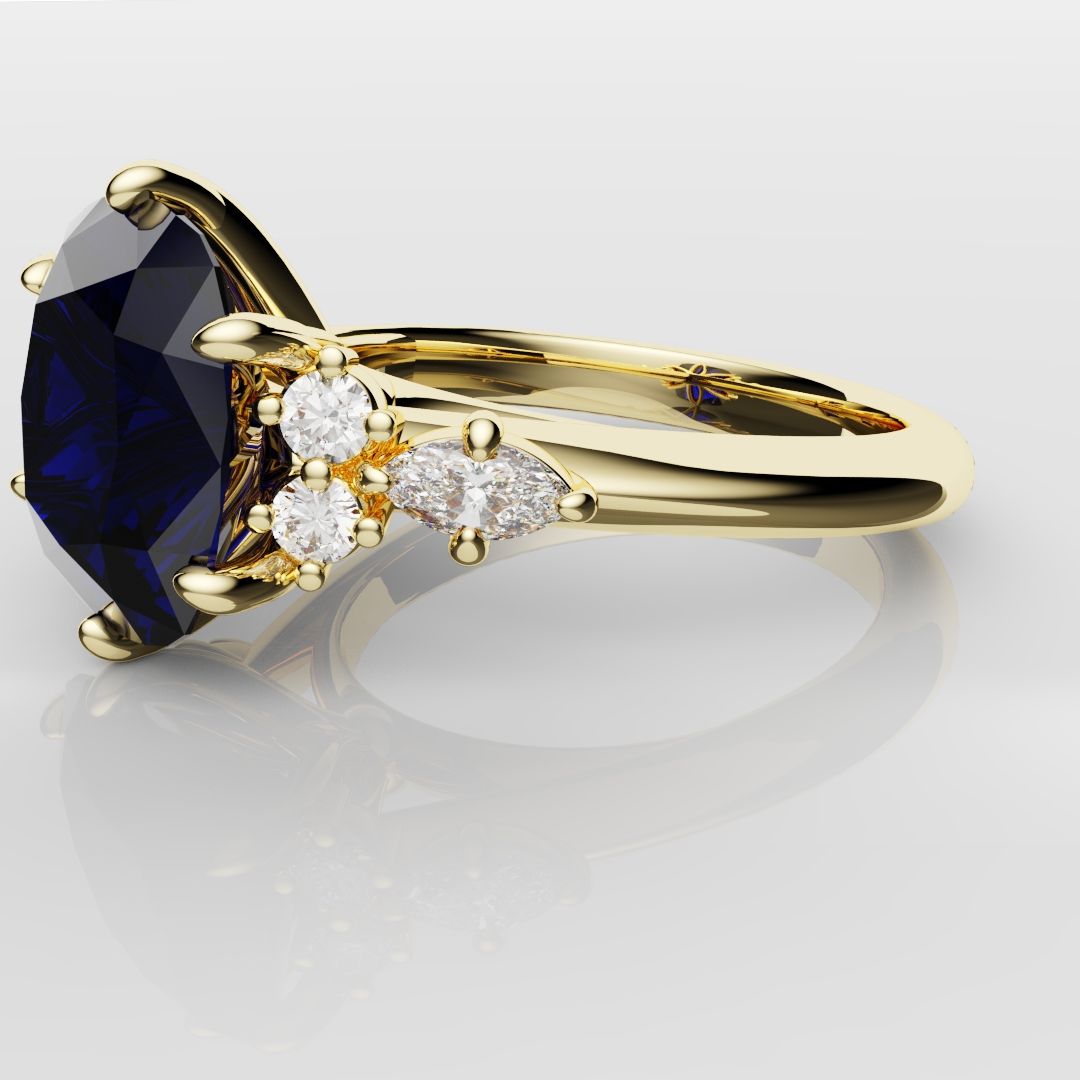 4.2ct Cushion Cut Sapphire Engagement Ring With Tulip Detailing
