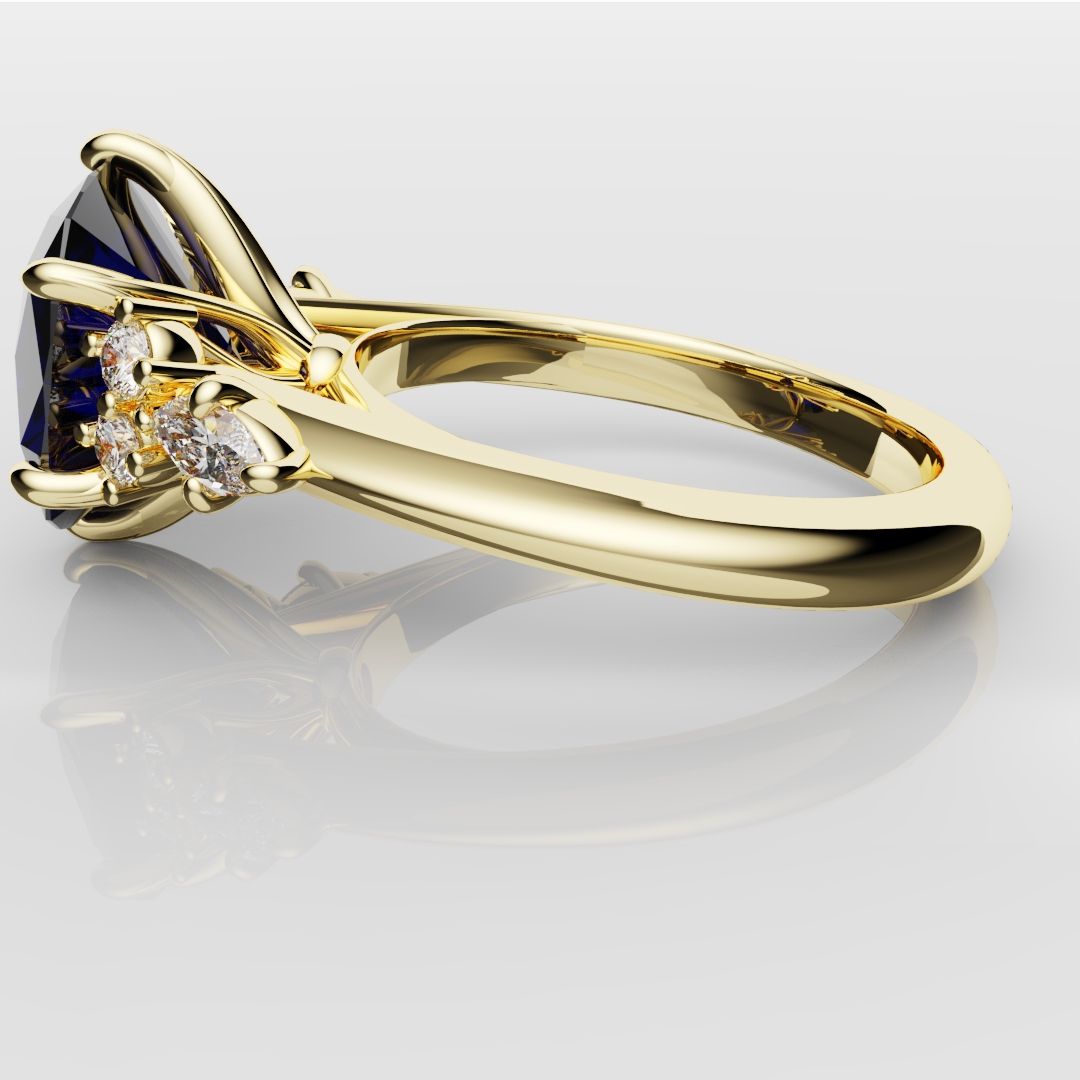 4.2ct Cushion Cut Sapphire Engagement Ring With Tulip Detailing