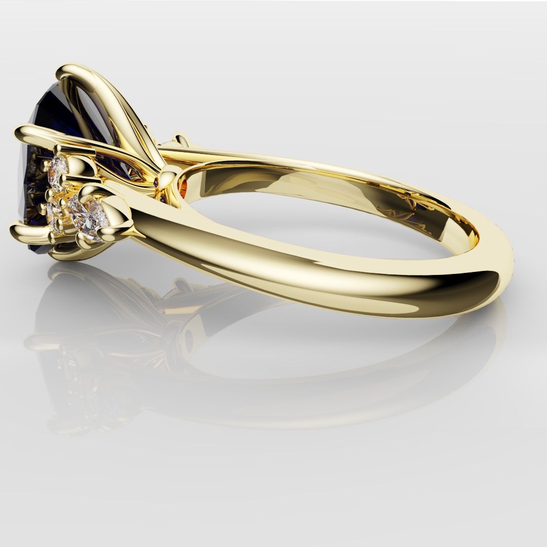 4.2ct Cushion Cut Sapphire Engagement Ring With Tulip Detailing