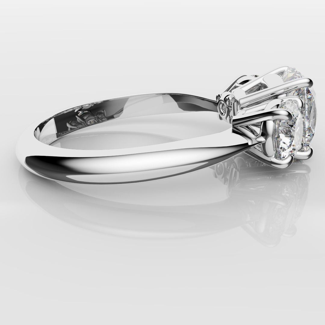 Cushion Cut and Round Diamond Trilogy Engagement Ring