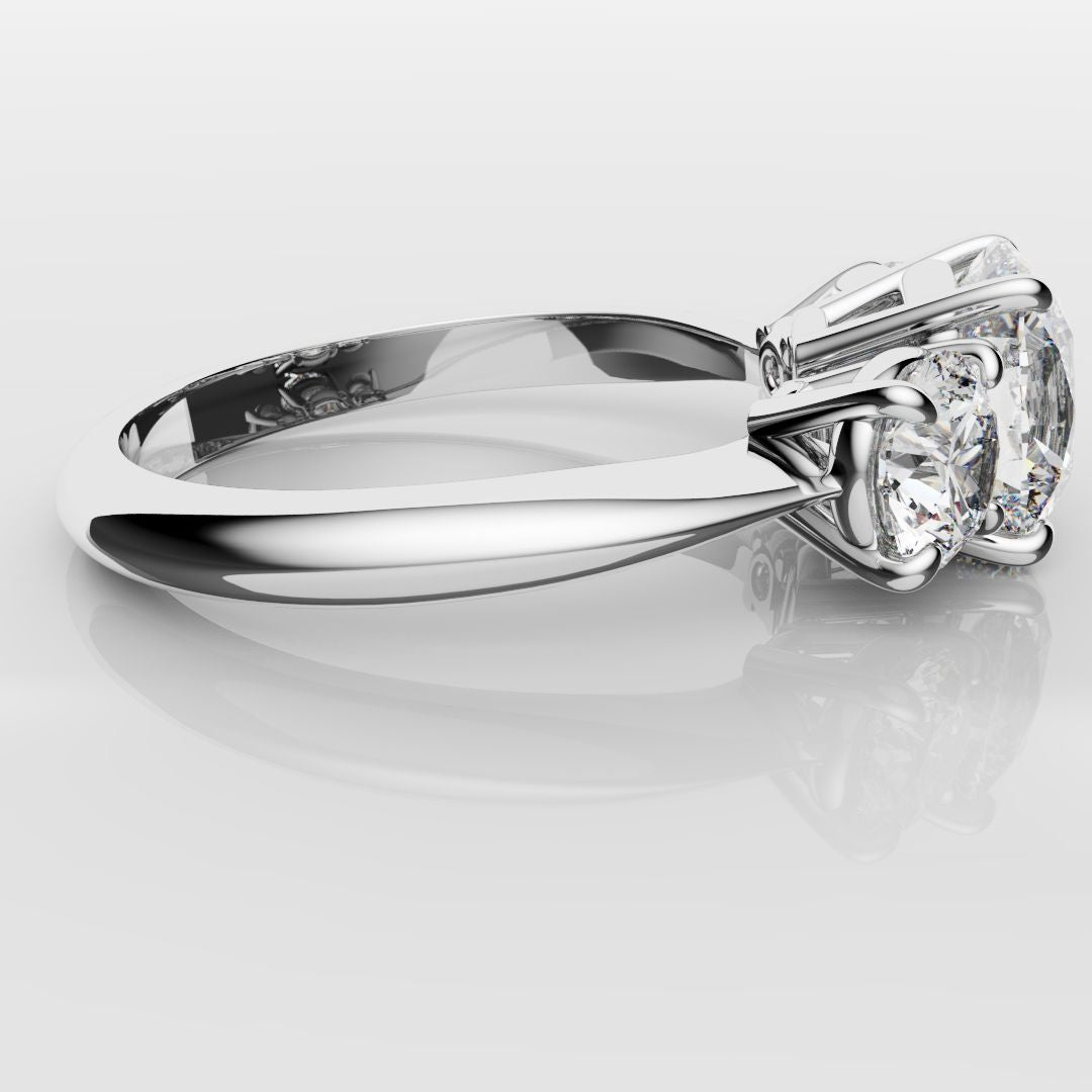 Cushion Cut and Round Diamond Trilogy Engagement Ring