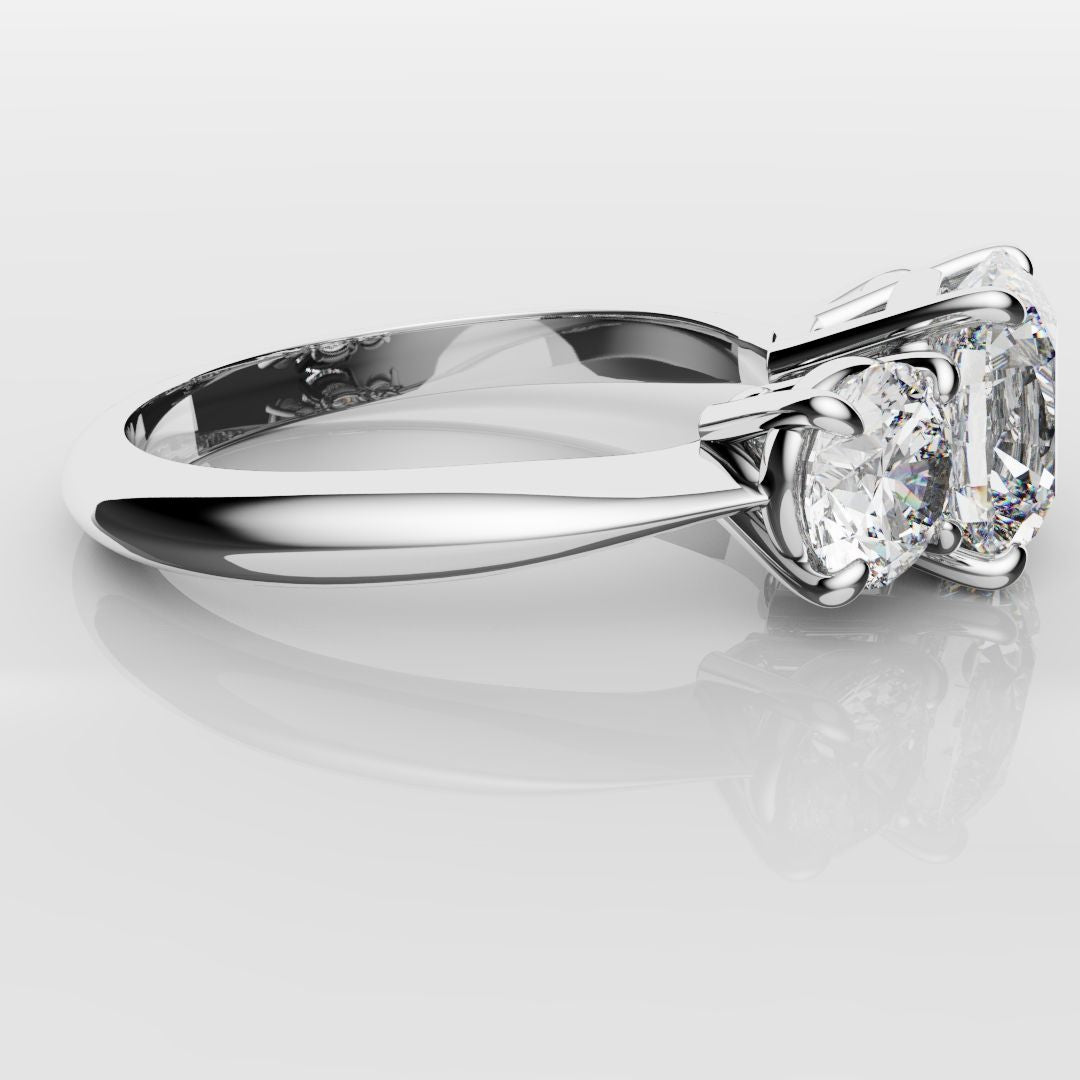 Cushion Cut and Round Diamond Trilogy Engagement Ring