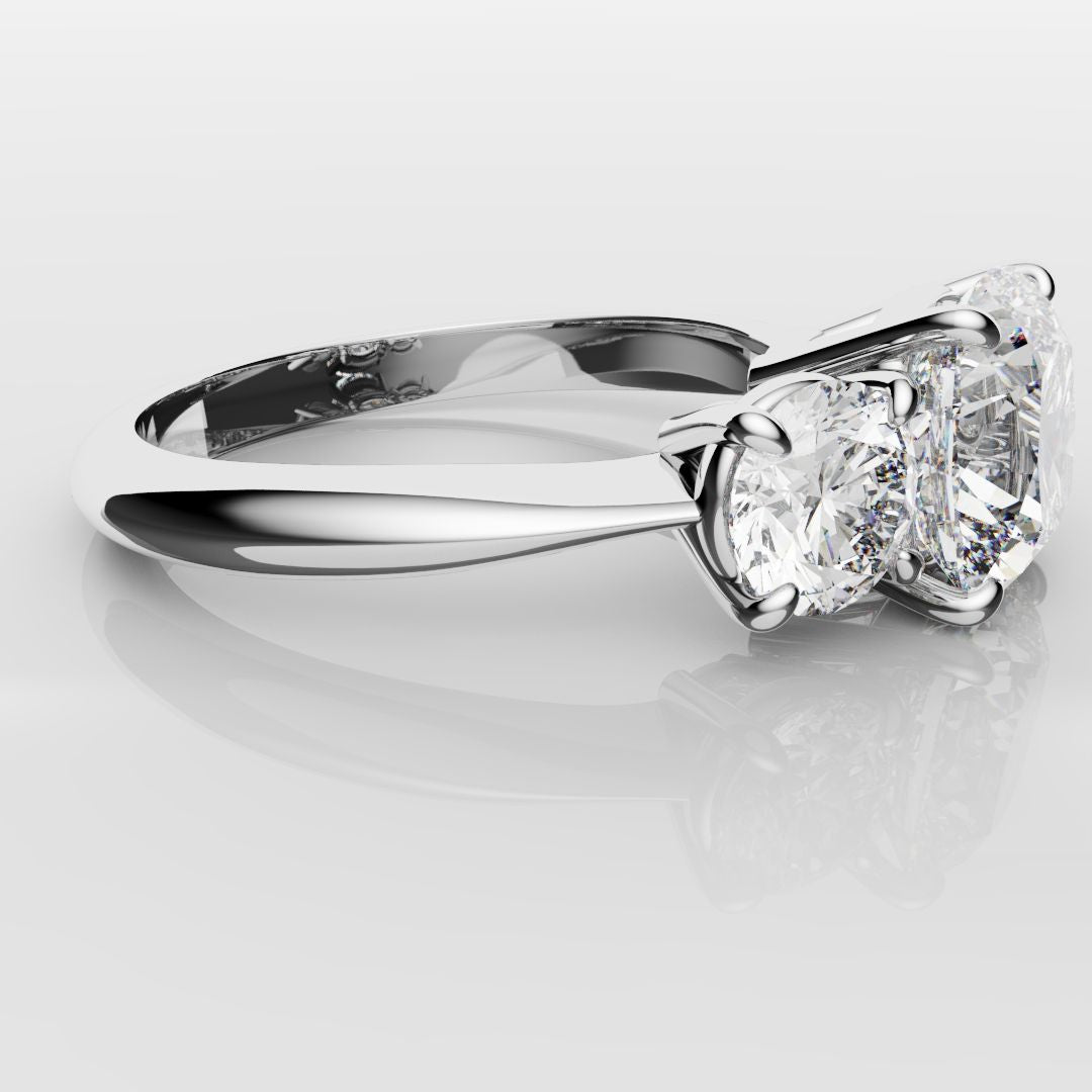 Cushion Cut and Round Diamond Trilogy Engagement Ring