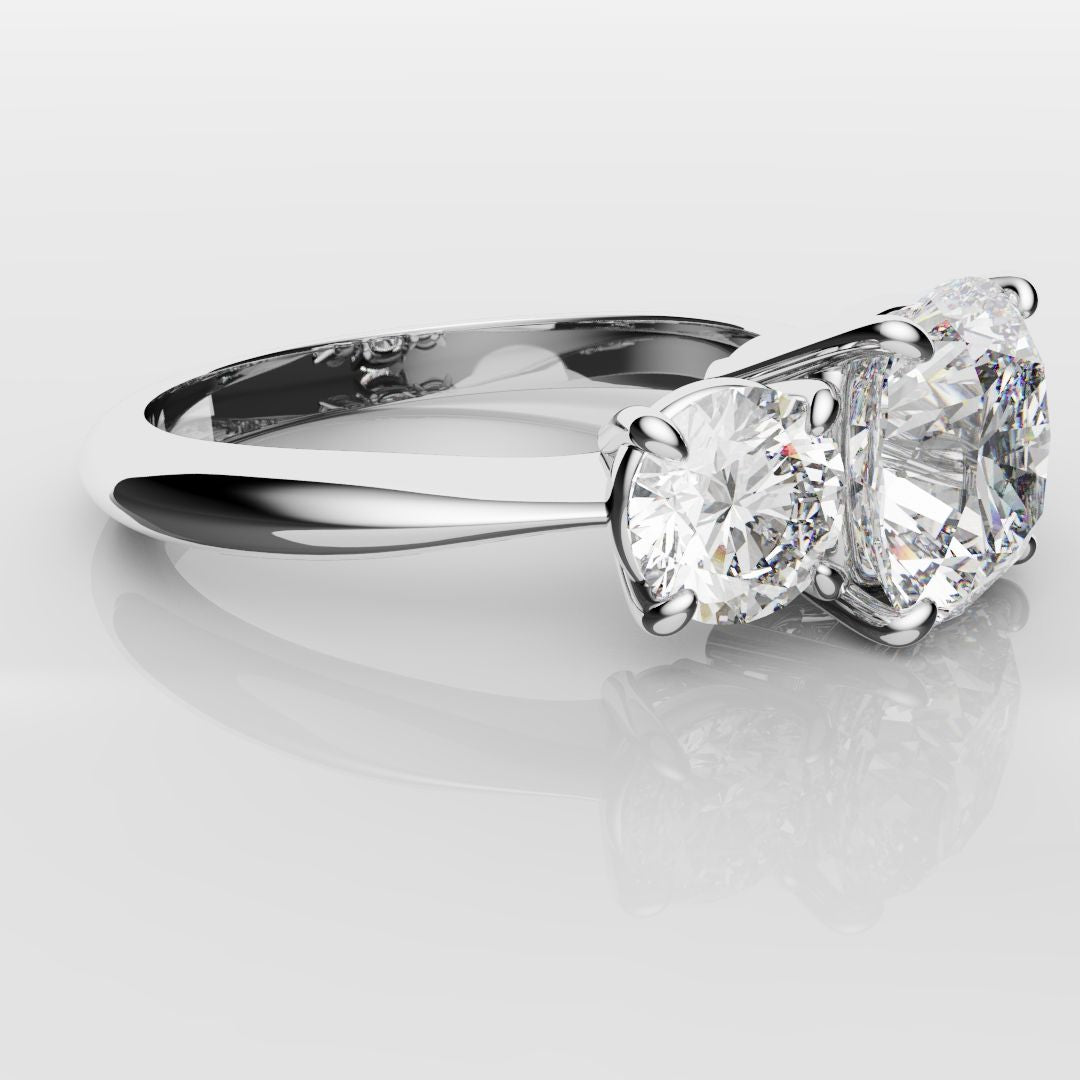 Cushion Cut and Round Diamond Trilogy Engagement Ring