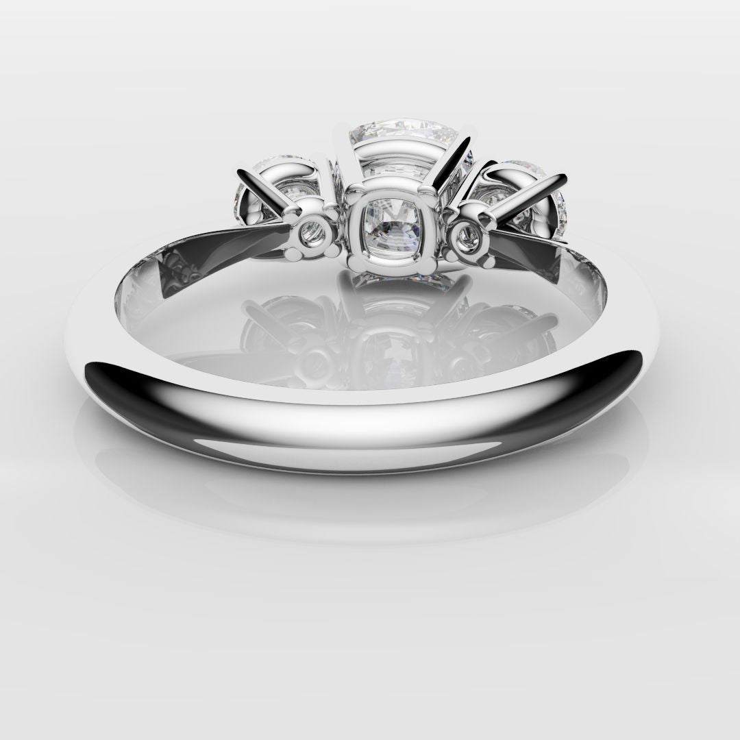 Cushion Cut and Round Diamond Trilogy Engagement Ring