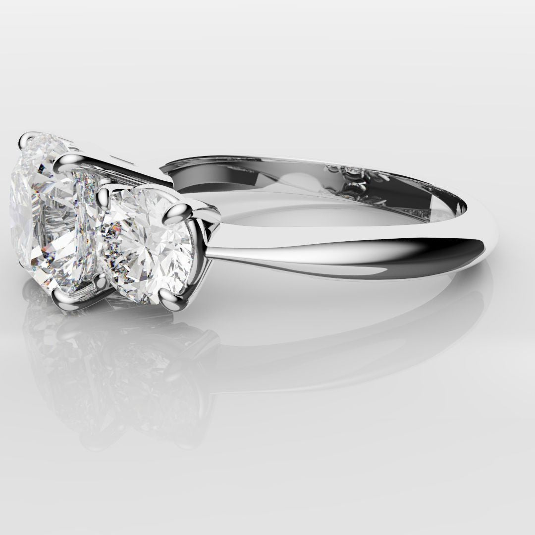 Cushion Cut and Round Diamond Trilogy Engagement Ring