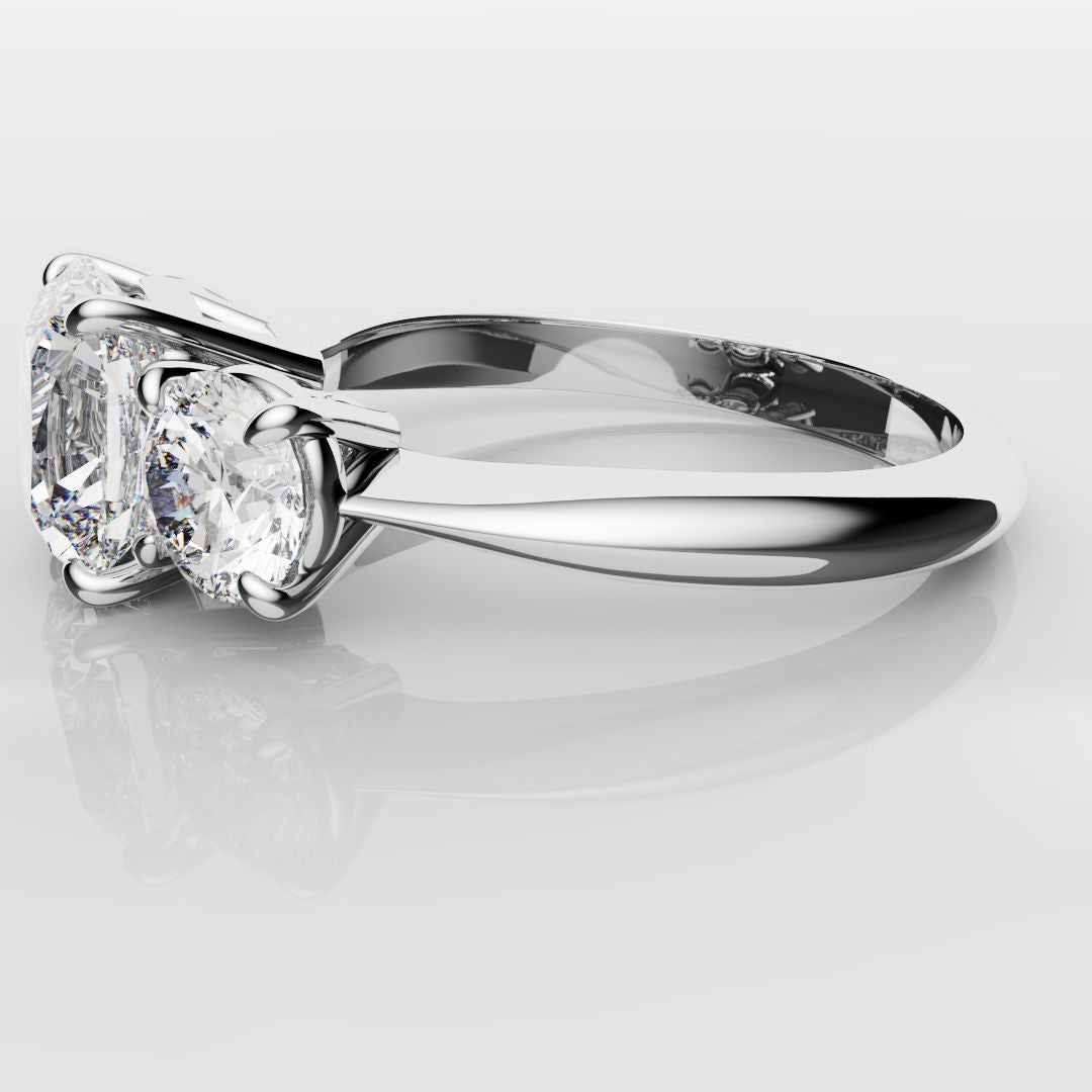 Cushion Cut and Round Diamond Trilogy Engagement Ring