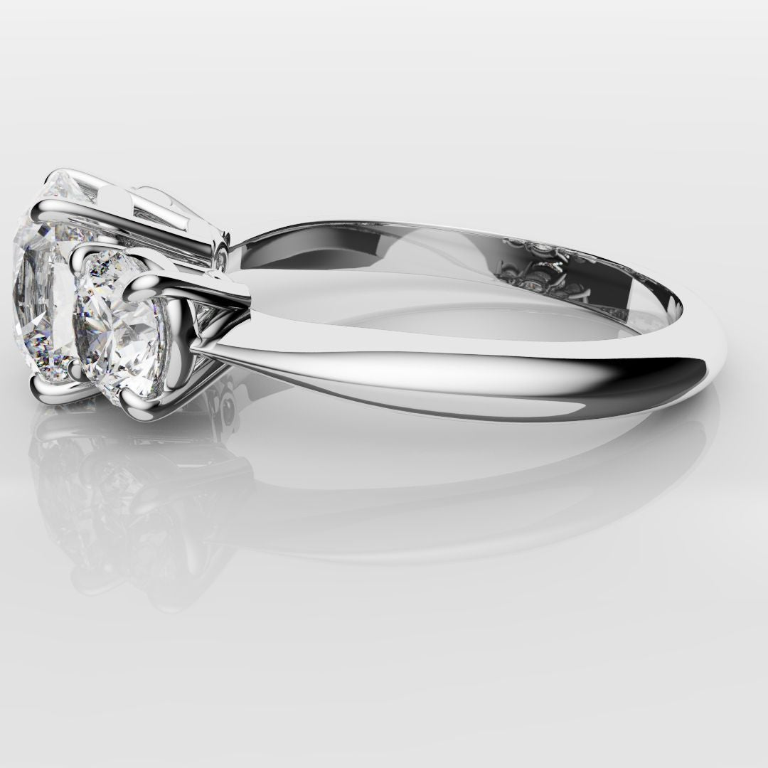 Cushion Cut and Round Diamond Trilogy Engagement Ring