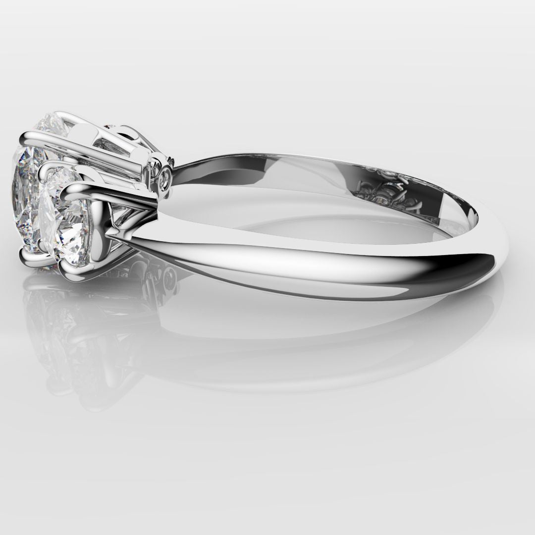 Cushion Cut and Round Diamond Trilogy Engagement Ring